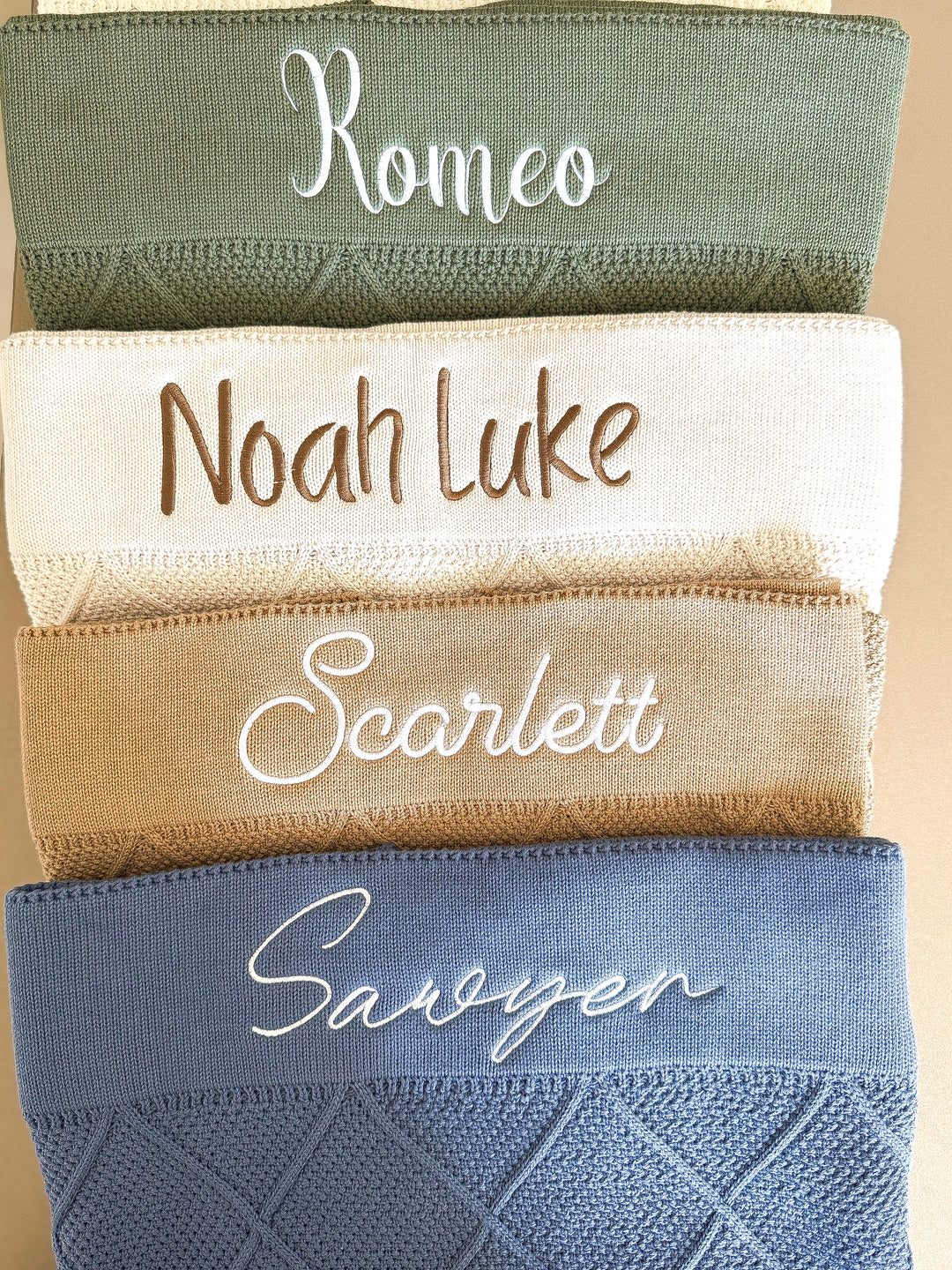 personalized embroidered baby blanket close up thread detail by Mouliss