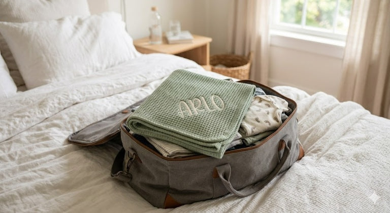 hospital bag checklist for dad with personalized baby blanket Mouliss