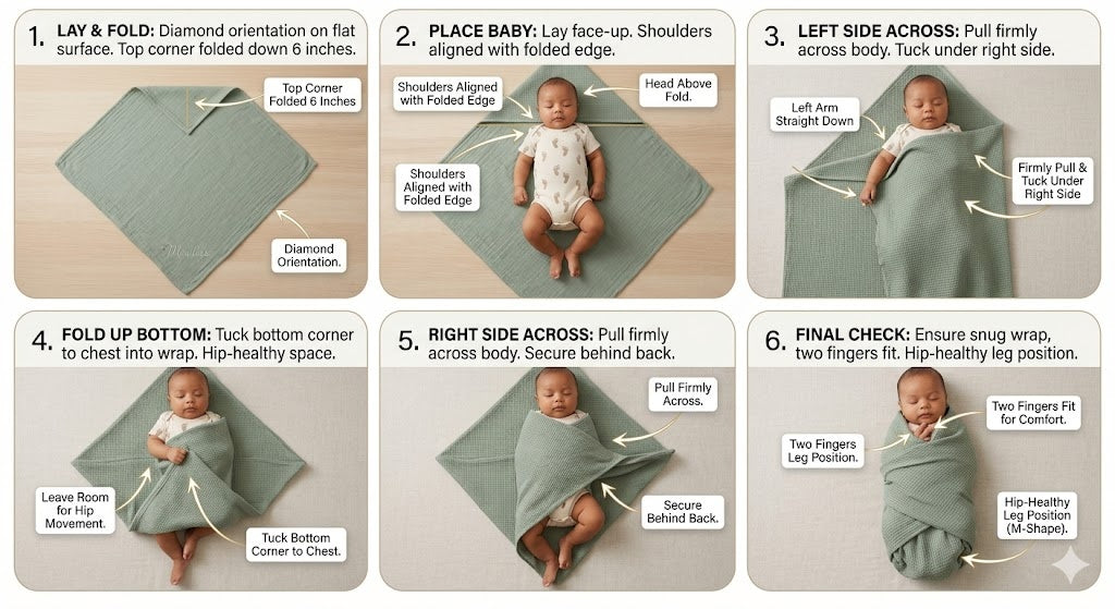 how to swaddle a baby step by step muslin blanket newborn