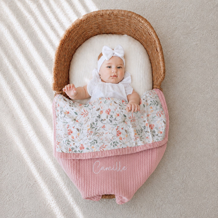 Personalized Baby Blanket - Pastel Bouquet - Custom Name Embroidery