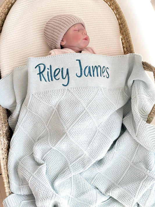 Knit Cotton Blanket - Dusty Mint