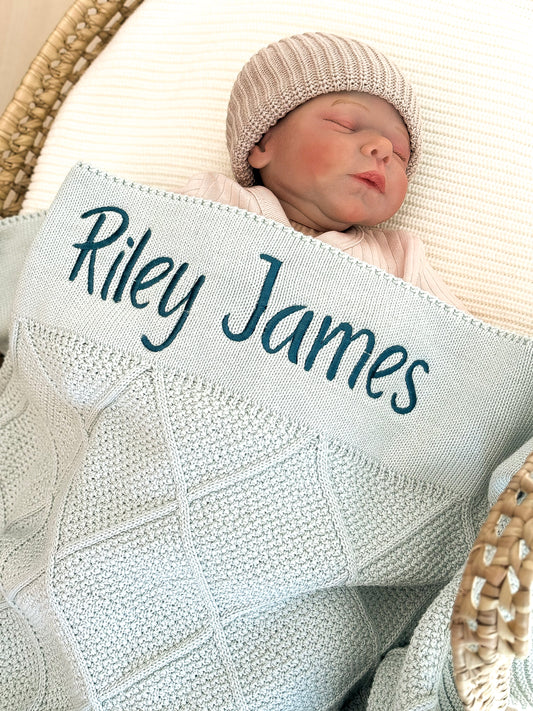 Knit Cotton Blanket - Dusty Mint