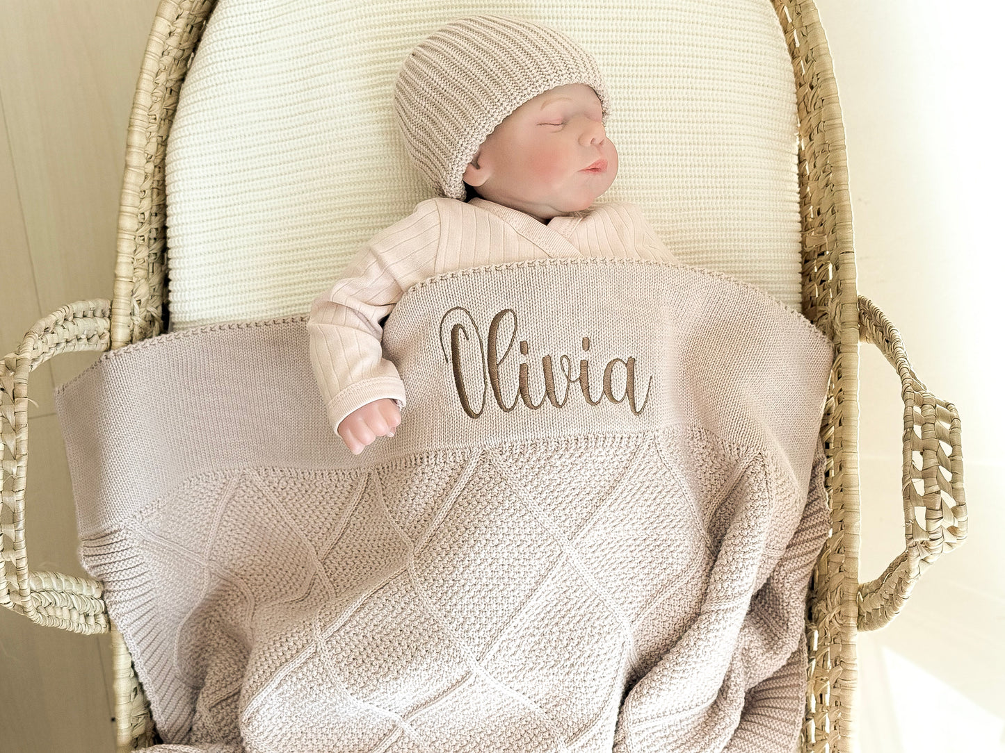 Knit Cotton Blanket - Beige