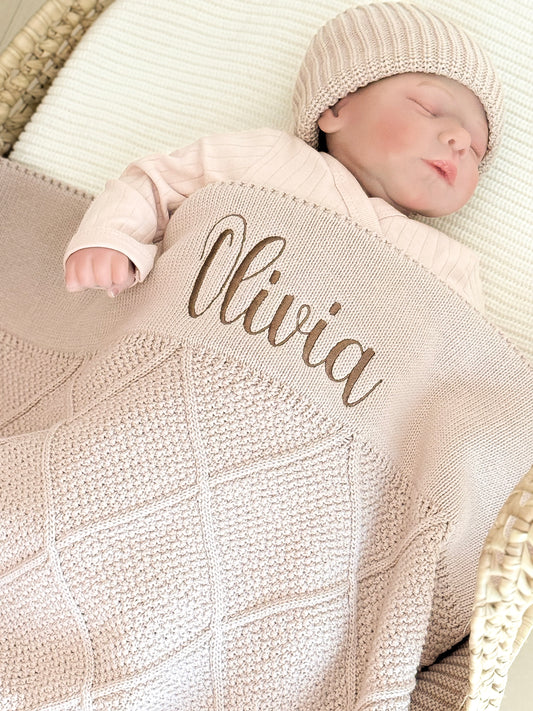 Knit Cotton Blanket - Beige