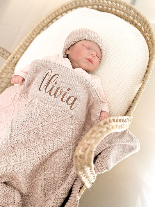 Knit Cotton Blanket - Beige