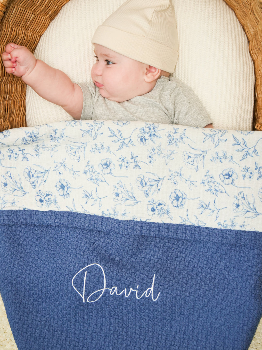 Personalized Baby Blanket - Flower of Ink - Custom Name Embroidery