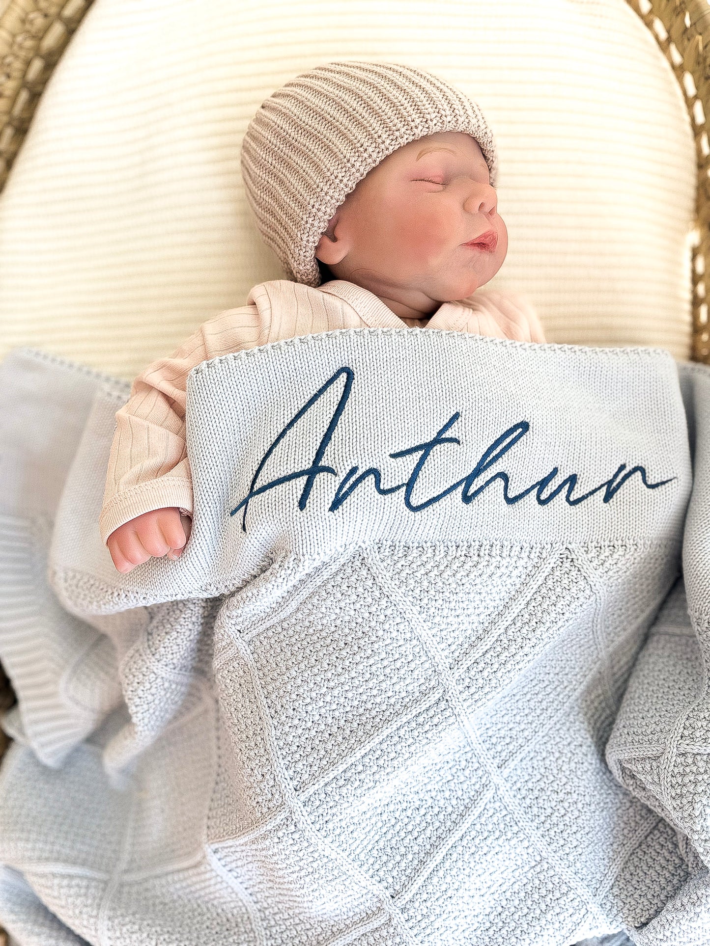 Knit Cotton Blanket - Light Blue