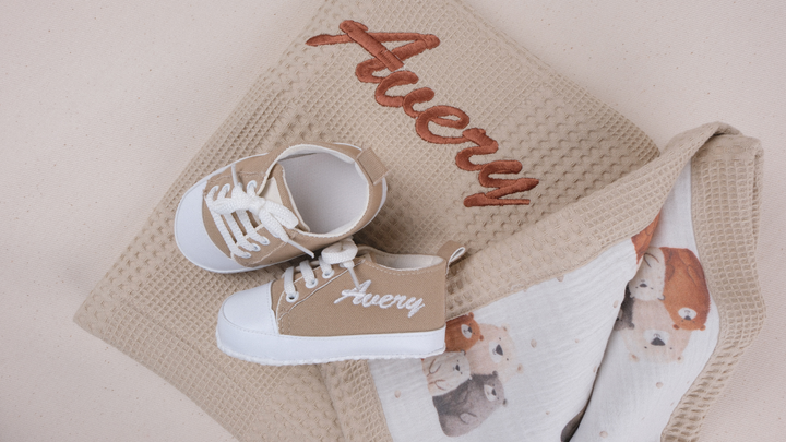 Mouliss Brown personalized baby gift set — styling photo 2
