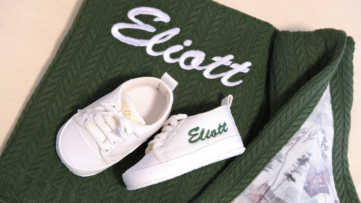 Mouliss Green personalized baby gift set — styling photo 2
