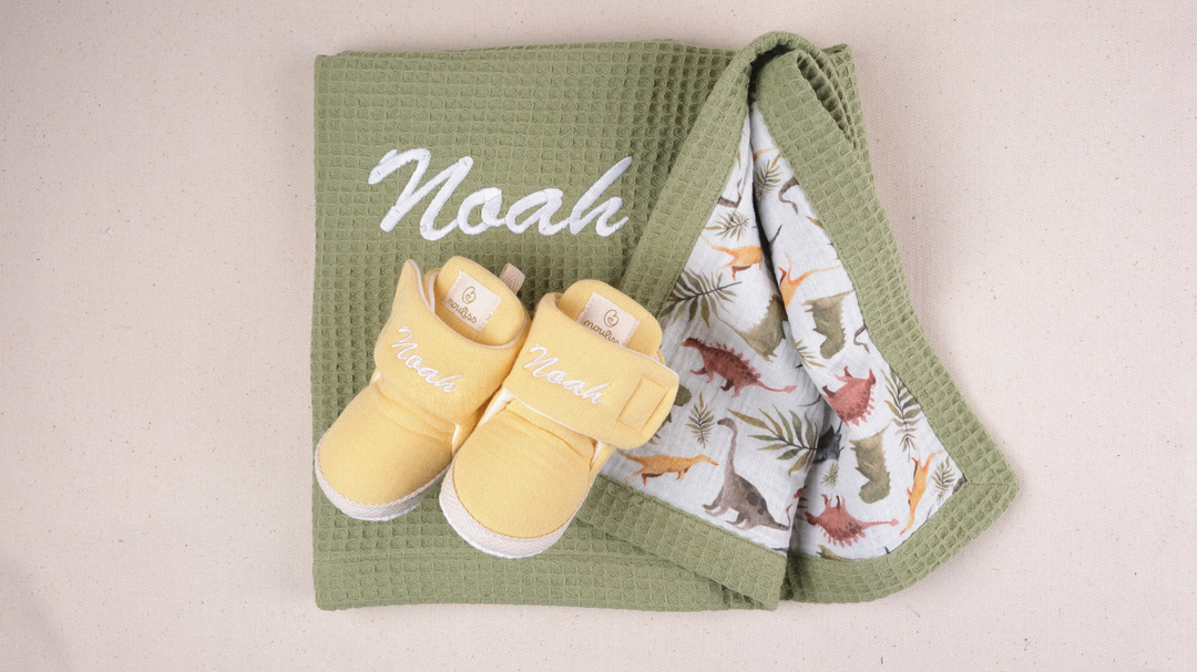 Mouliss Green personalized baby gift set — styling photo 2