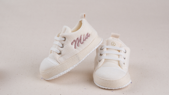 Mouliss Cream muslin personalized baby shoes — styling photo 2