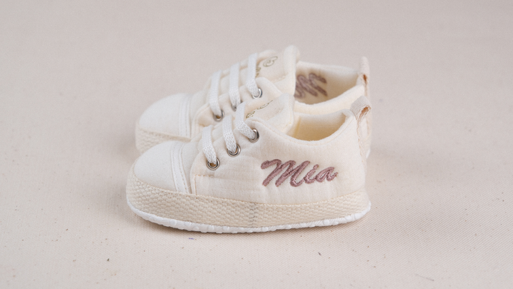 Mouliss Cream muslin personalized baby shoes — styling photo 1