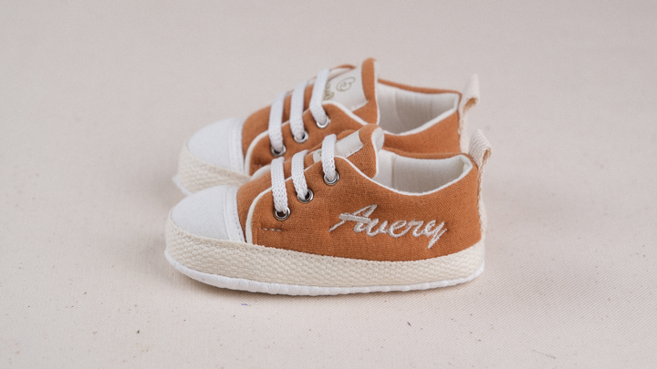 Mouliss Terracotta muslin personalized baby shoes — styling photo 2