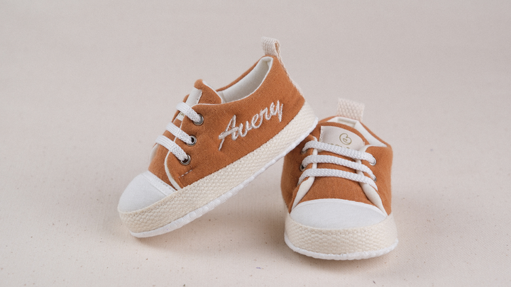 Mouliss Terracotta muslin personalized baby shoes — styling photo 1