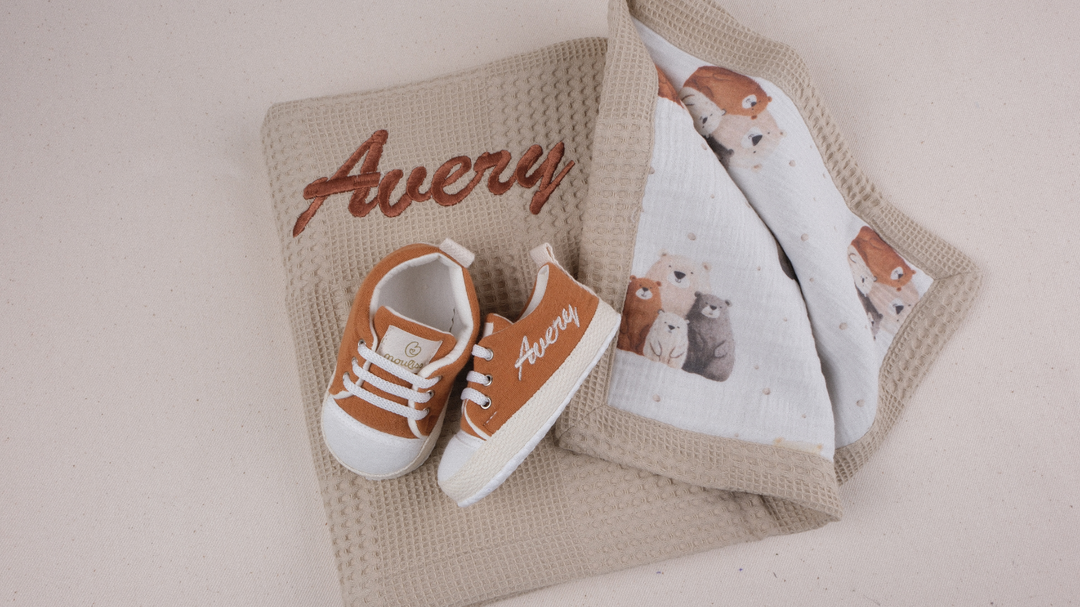 Mouliss Terracotta muslin personalized baby shoes — styling photo 4