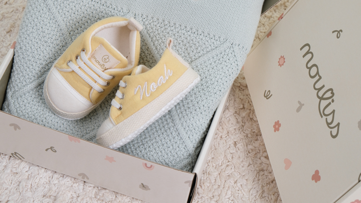 Mouliss Yellow muslin personalized baby shoes — styling photo 3
