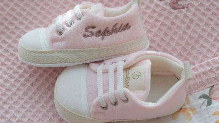 Mouliss Blush Pink muslin personalized baby shoes — styling photo 5