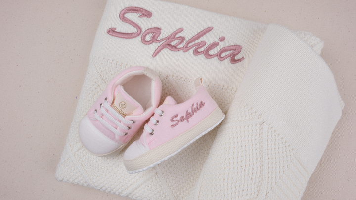 Mouliss Blush Pink muslin personalized baby shoes — styling photo 3