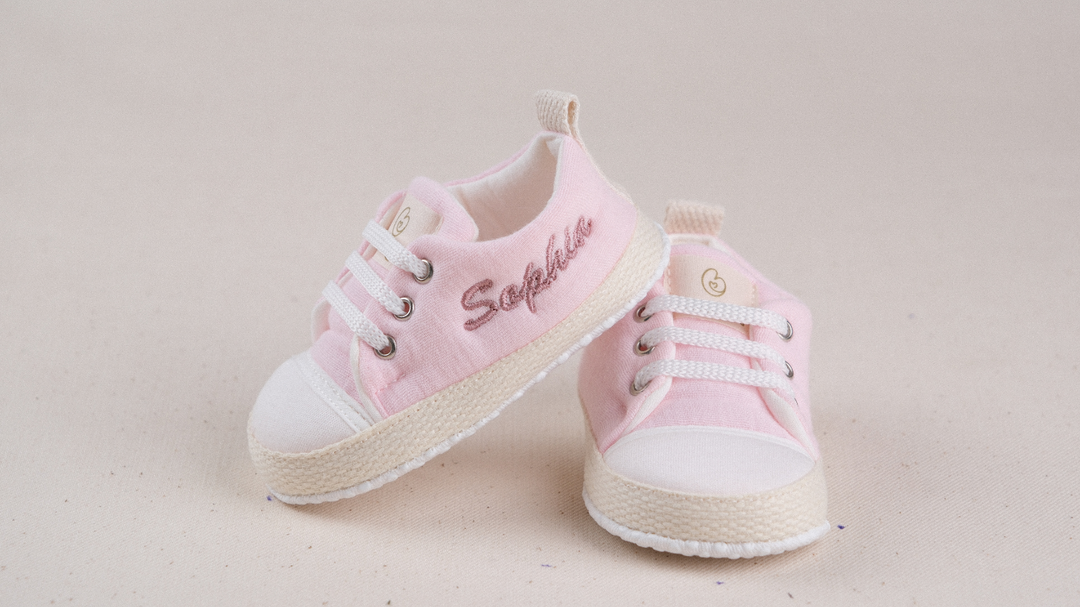 Mouliss Blush Pink muslin personalized baby shoes — styling photo 1