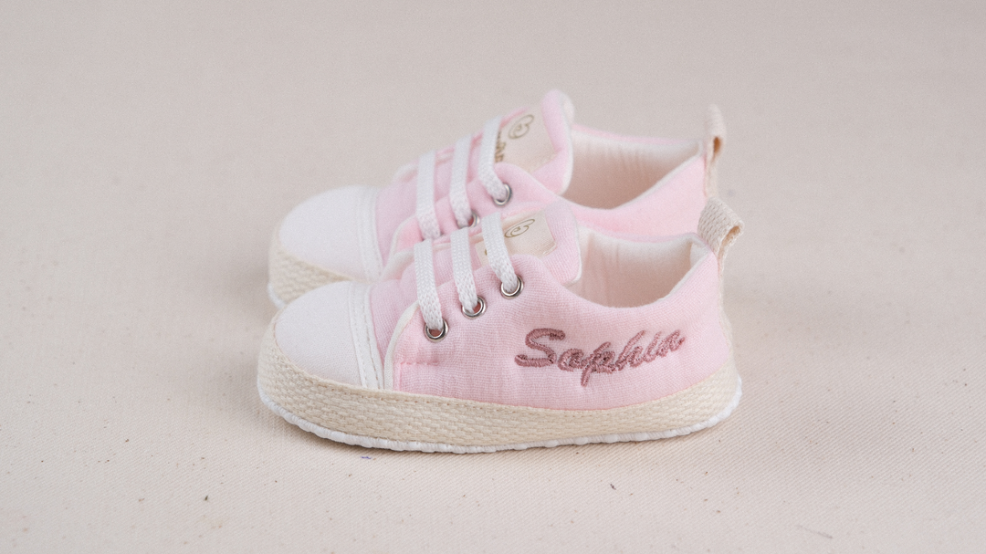 Mouliss Blush Pink muslin personalized baby shoes — styling photo 2