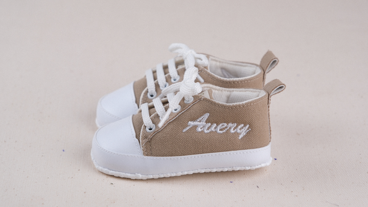 Mouliss Beige muslin personalized baby shoes — styling photo 2