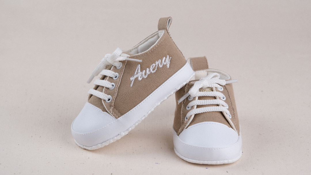 Mouliss Beige muslin personalized baby shoes — styling photo 1