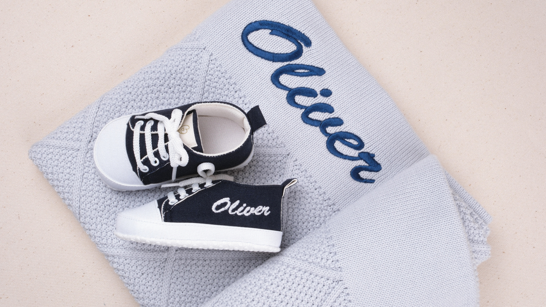 Mouliss Navy muslin personalized baby shoes — styling photo 3
