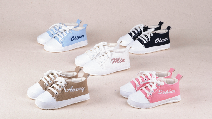 Mouliss Navy muslin personalized baby shoes — styling photo 6