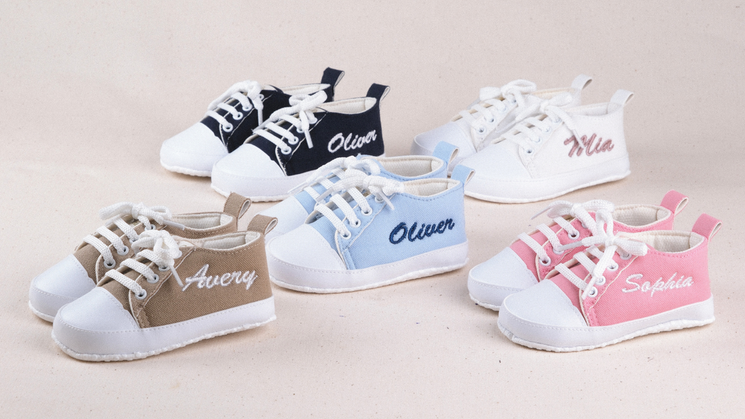 Mouliss Light Blue canvas personalized baby shoes — styling photo 6