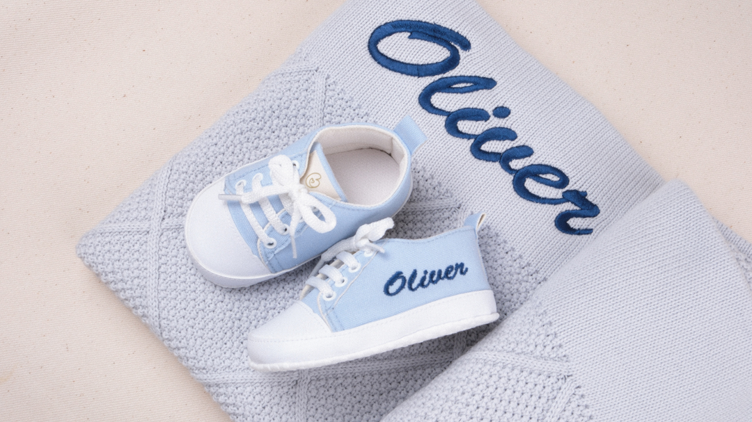 Mouliss Light Blue canvas personalized baby shoes — styling photo 3