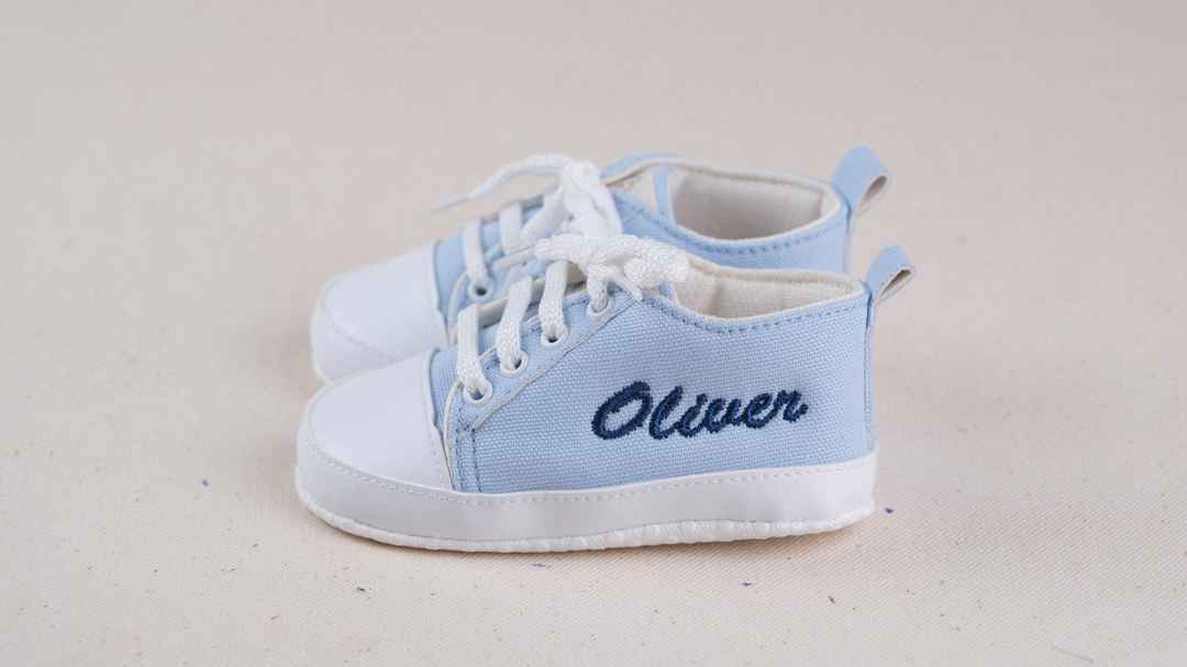 Mouliss Light Blue canvas personalized baby shoes — styling photo 2