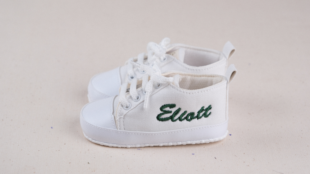 Mouliss White canvas personalized baby shoes — styling photo 8