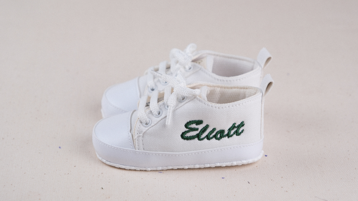 Mouliss White canvas personalized baby shoes — styling photo 8