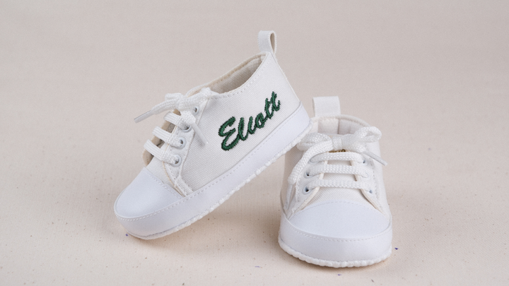 Mouliss White canvas personalized baby shoes — styling photo 3