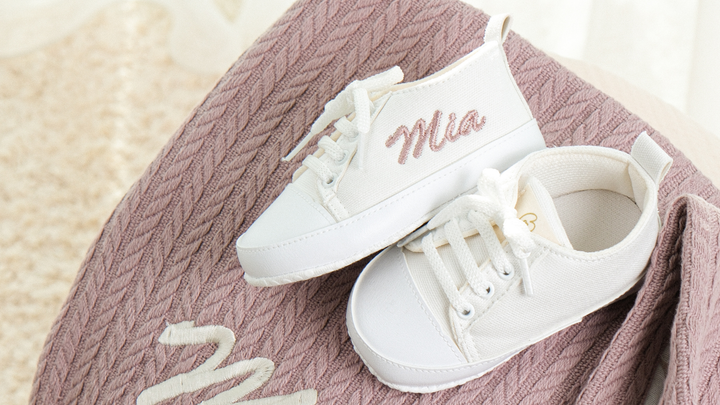 Mouliss White canvas personalized baby shoes — styling photo 7