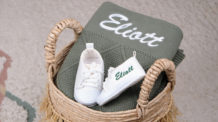 Mouliss White canvas personalized baby shoes — styling photo 6