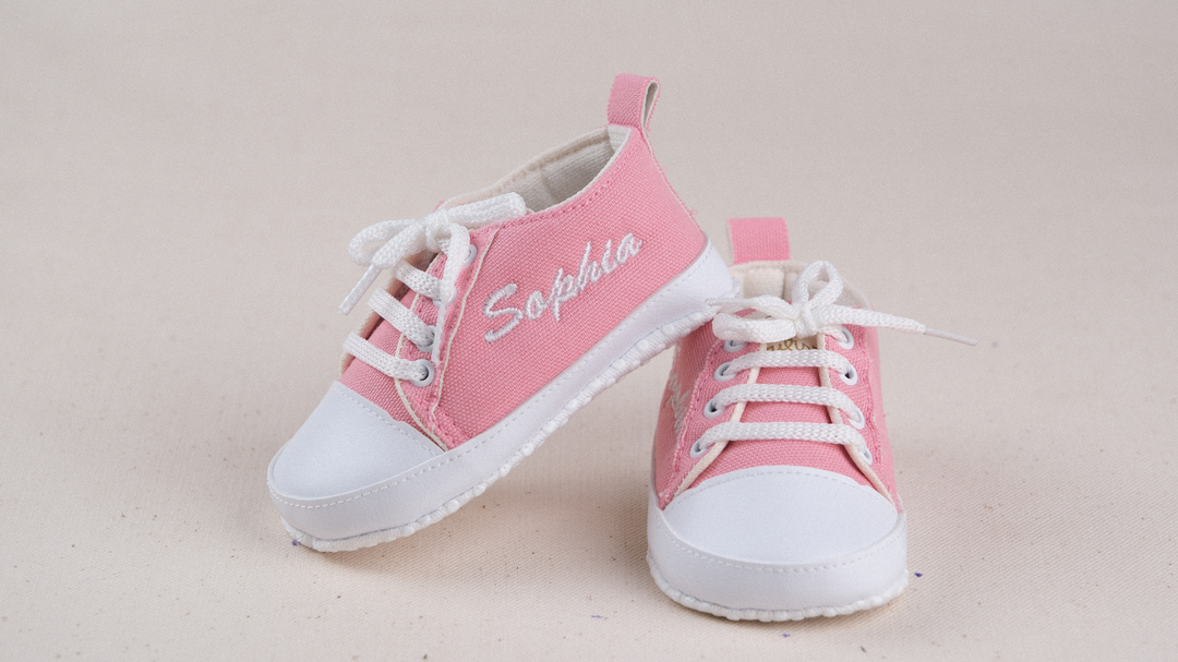 Mouliss Pink canvas personalized baby shoes — styling photo 2