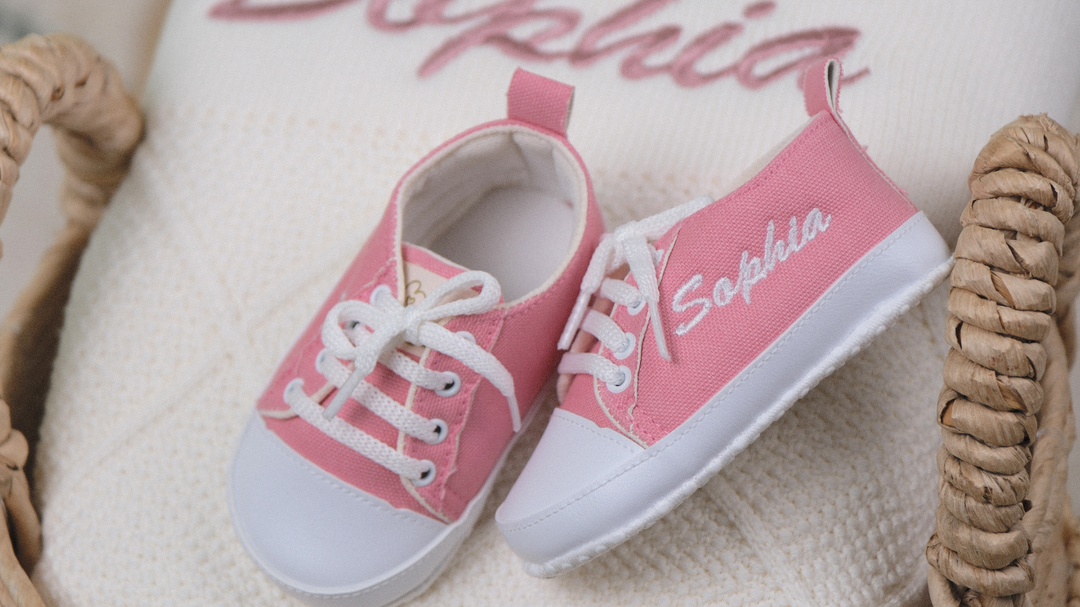 Mouliss Pink canvas personalized baby shoes — styling photo 3