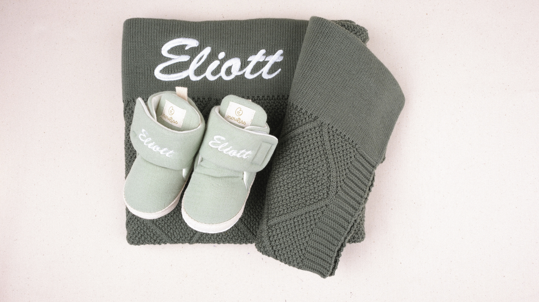 Mouliss Green personalized baby gift set — styling photo 2