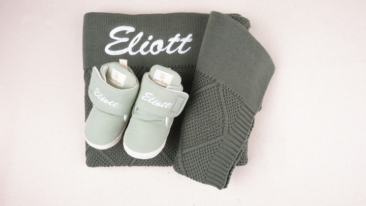 Mouliss Green personalized baby gift set — styling photo 2