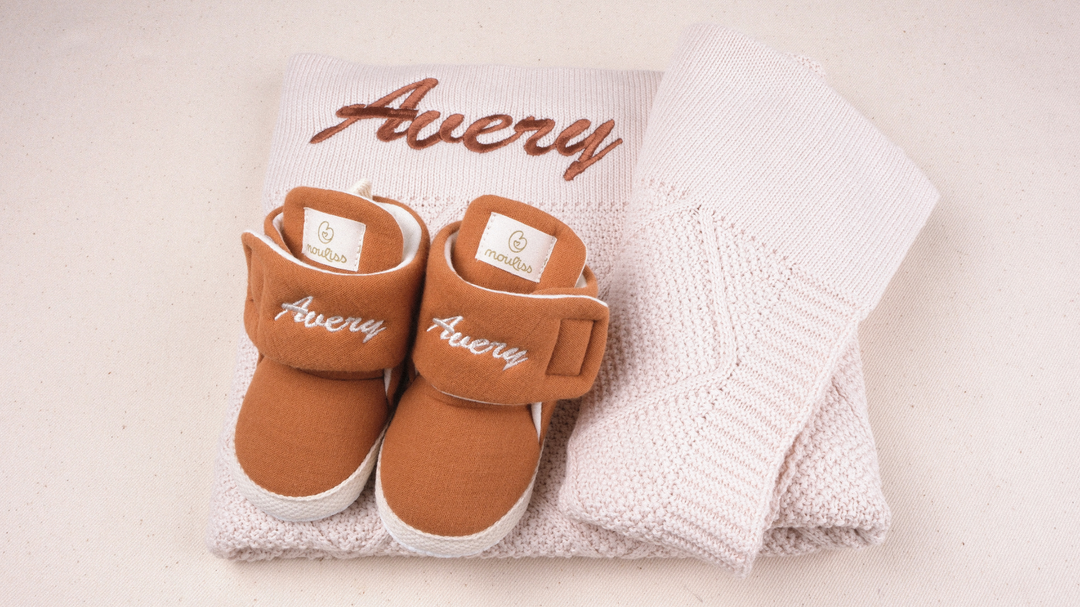 Mouliss Brown personalized baby gift set — styling photo 2