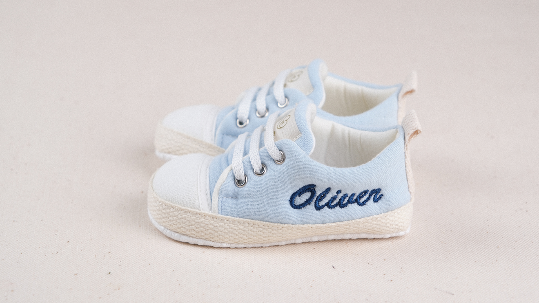 Mouliss Light Blue muslin personalized baby shoes — styling photo 2