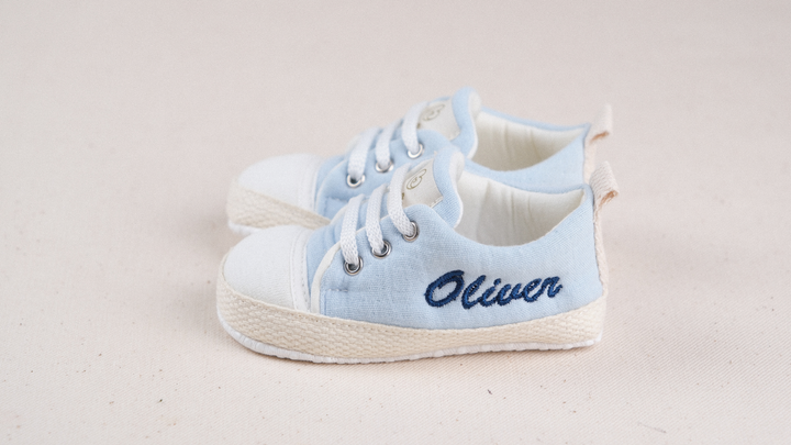 Mouliss Light Blue muslin personalized baby shoes — styling photo 2