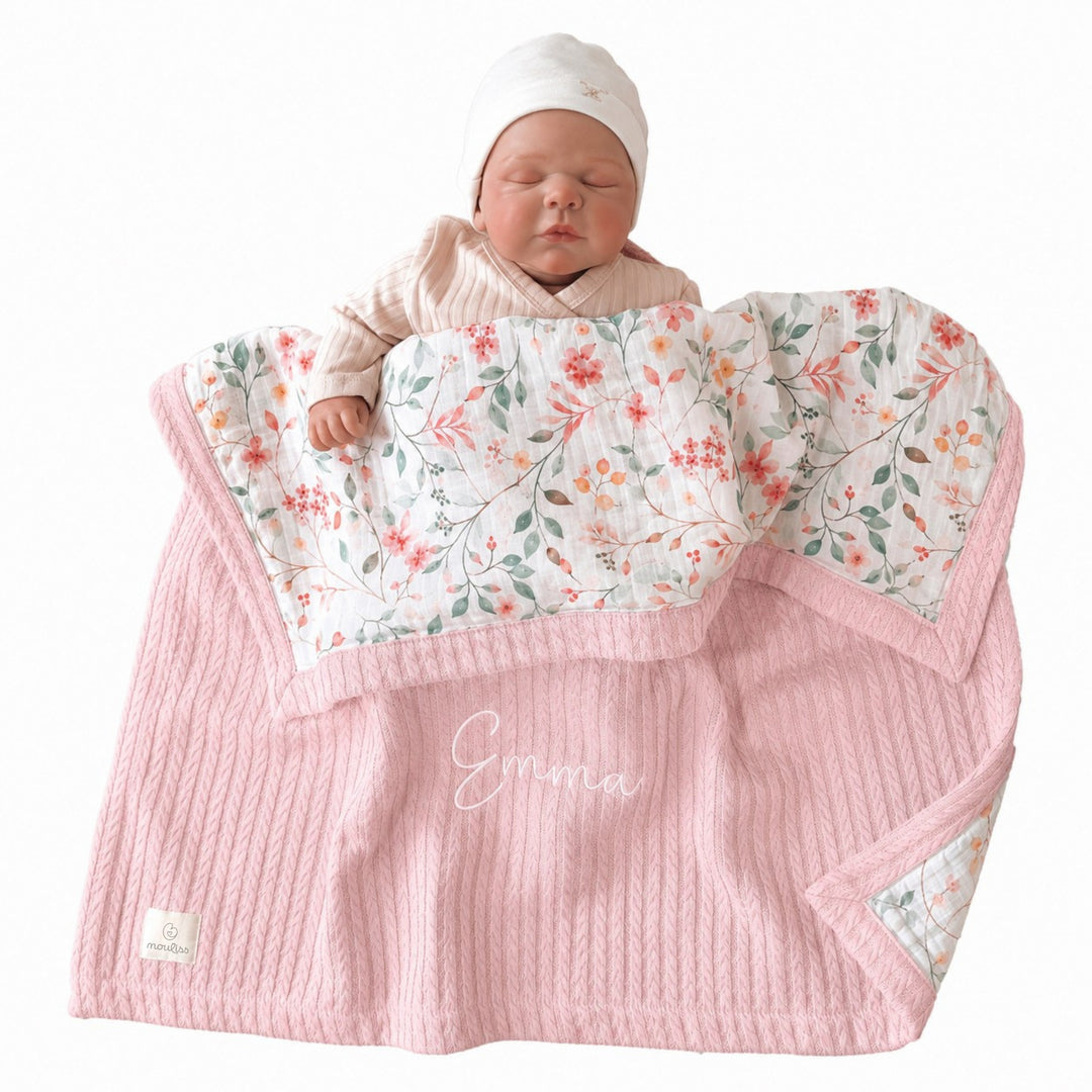 Personalized Baby Blanket - Pastel Bouquet - Custom Name Embroidery
